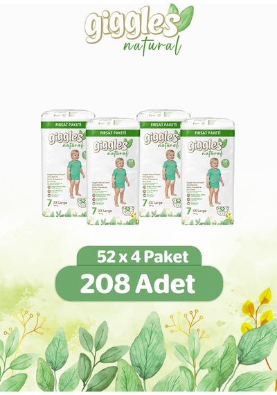 Giggles Natural Jumbo 7 Numara Pamuklu Bebek Bezi 208 Adet