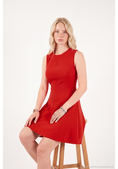 Lela A Kesim Dikiş Detaylı Mini Boy Davet Elbise Kadın Elbise 6523003 Kırmızı