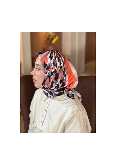 Mentoraly Modakaşmir Soyut Desenli Twill Eşarp turuncu