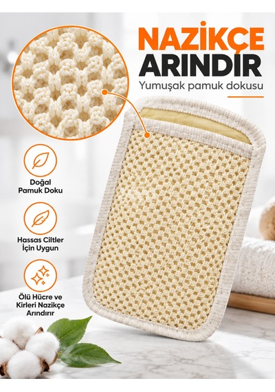 Hanex Doğal Pamuk Banyo Kese Eldiveni 22 Cm Vücut Temizleme Ve Peeling Kesesi