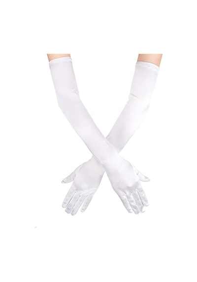 Beyaz Renk Dirseğe Kadar Uzun Kumaş Eldiven 40 Cm Diğer