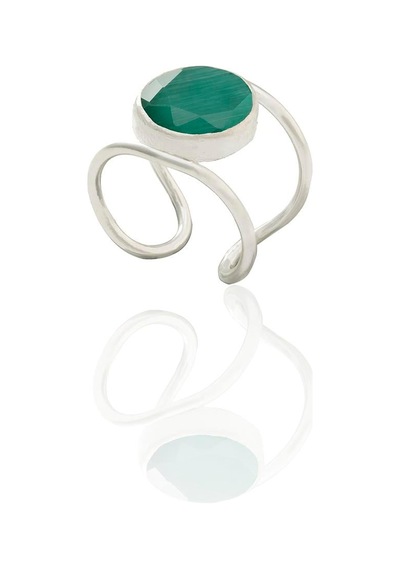 Kadir Jewellery 925 Ayar Gümüş Kaplama Zirkon Taşlı Kadın Minimal Yüzük Ördek Yeşil