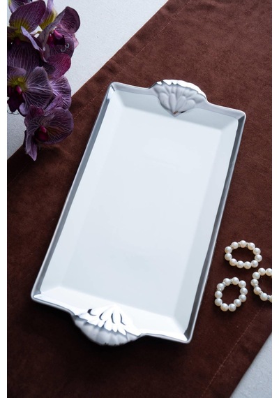 Arven Dikdörtgen Silver Sunum Tepsi - 41 Cm Beyaz - Silver