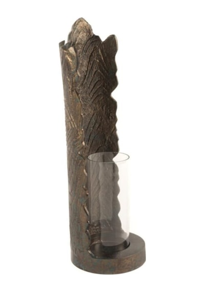 Yeşil Metal Cam Mumluk 14x44cm Yeşil