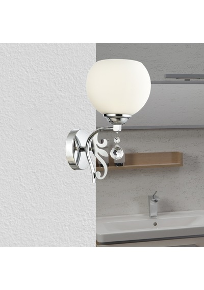 Lamore Home Arya Opal Camlı Kristal Taş Detaylı Tekli Krom Aplik Krom