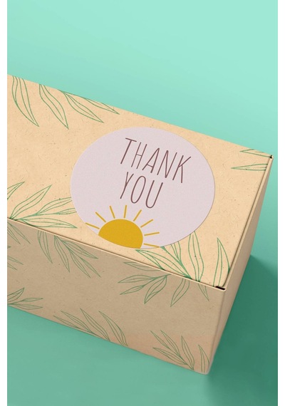 90 Adet Thank You Teşekkür Etiketi Lila Güneş Desenli 3x3cm St2024 Çok Renkli