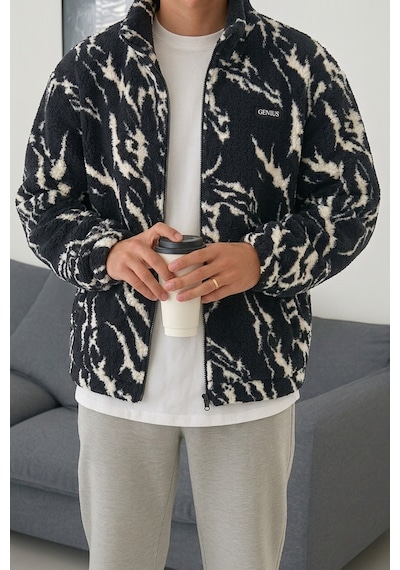 Genius Store Oversize Peluş Tam Fermuarlı Sweatshirt Peluş İçi Polarlı Sherpa Kumaş Sweatshirt Dalmaçyalı