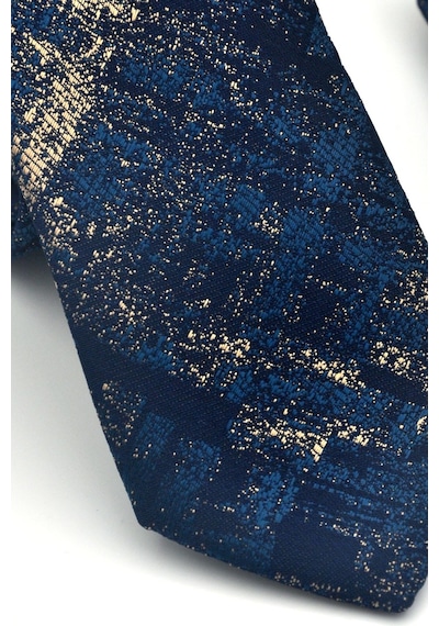 Gaffy Bej Desenli Petrol Mavi Dokuma Kumaş Mendilli Slim Fit Kravat // Sdk-2608-5 Mavi