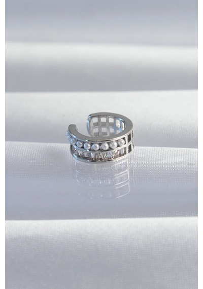 Pirinç Gümüş Renk İncili Baget Taşlı Earcuff Küpe Eb-53-vice/ 1395 3100 Çok Renkli