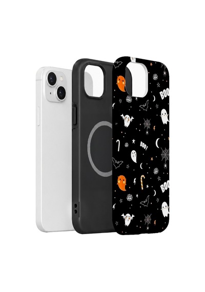 Velvoria Valestra Boo Ghost Doodle Apple iPhone Uyumlu 15 Magsafe Koruma Kılıfı Valestra Magline - Boo Ghost Doodle