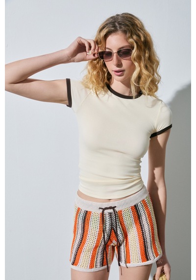 Grımelange Asterıque Kadın Yumuşak Ve Esnek Kumaşlı Kontrast Biyeli Slim Fit Sarı T-shirt Sarı Grımelange Asterıque Kadın Yumuşak Ve Esnek Kumaşlı Kontrast Biyeli Slim Fit Sarı T-shirt Sarı