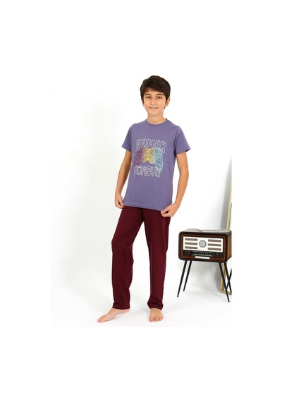 Akbeniz Erkek Çocuk Kısa Kol Penye Pijama Takım 20758 Mor