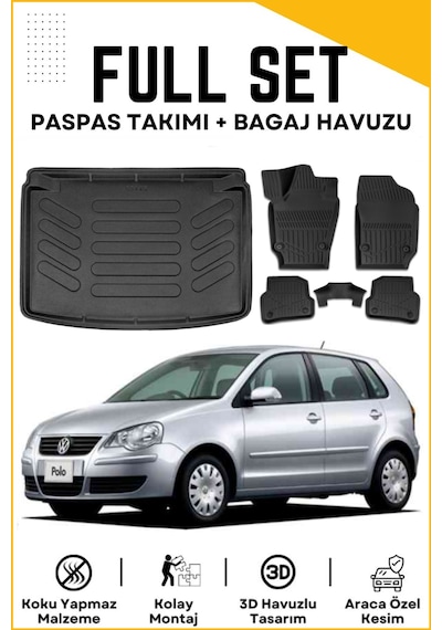 Volkswagen Polo 2002 Model Birebir Uyumlu Bagaj Havuzu+paspas Seti