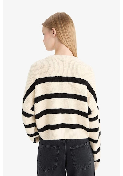 Defacto Coool Oversize Geniş Kalıp Bisiklet Yaka Çizgili Triko Kazak X4931az25wner105 Ekru