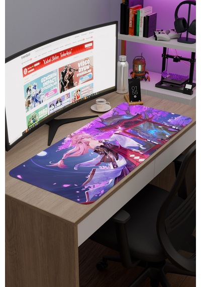 Yae Miko Genshin Impact Anime Gacha V5 - 90x40 Xxl Gaming Mouse Pad Fare Altlığı
