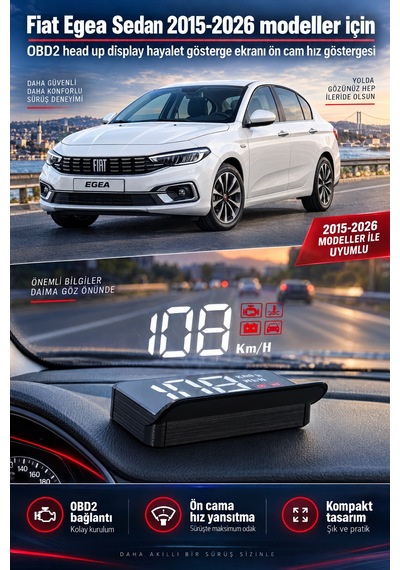 Fiat Egea Sedan 2015-2026 Modeller İçin Obd2 Head Up Display Hayalet Gösterge Ekranı Ön Cam Hız Göstergesi