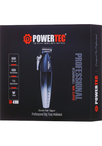 Powertec TR-4100 & TR-2727 Profesyonel Tıraş Makinesi 2'li Set Erkek Bakım Seti Makas Hediyeli 4 Saat Siyah