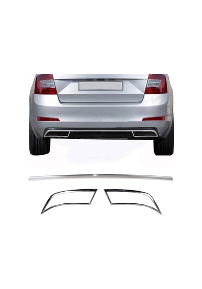 Skoda Octavia 3 A7 Uyumlu 2013-2019 Krom Egzoz Çerçevesi Ve Ara Çıta 3 Parça Paslanmaz Çelik