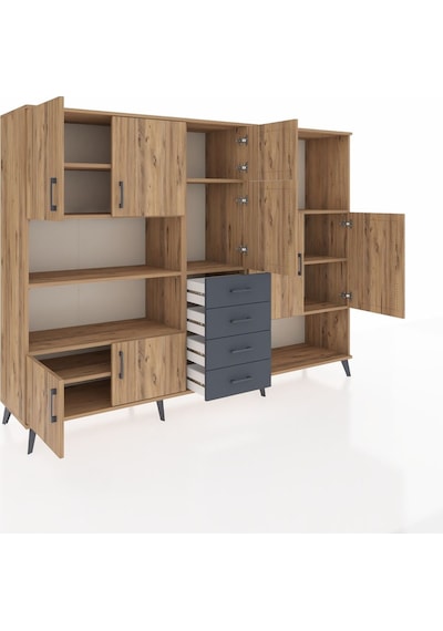 Hyperion Dolap 10 Raflı 4 Çekmeceli 8 Kapaklı 220x44x163 Çam-çam/ Çam-çam/antrasit Hyperion Dolap 10 Raflı 4 Çekmeceli 8 Kapaklı 220x44x163 Çam-çam/ Çam-çam/antrasit