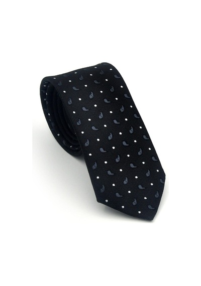 Gaffy Beyaz Füme Desenli Siyah Dokuma Kumaş Mendilli Slim Fit Kravat // Sdk-2612-1 Siyah