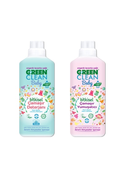 Green Clean Baby Organik Lavanta Yağlı Bitkisel Çamaşır Deterjanı 1 L + Çamaşır Yumuşatıcı 1 L