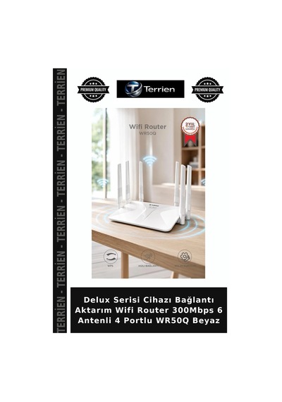 Delux Serisi Cihazı Bağlantı Aktarım Wifi Router 300mbps 6 Antenli 4 Portlu Wr50q Beyaz