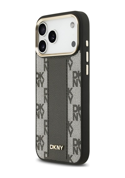 Apple Uyumlu iPhone 17 Pro Max  Kılıf Dkny Lisanslı M-safeli 3d Yazılı Checkere Pattern Kapak Siyah Siyah