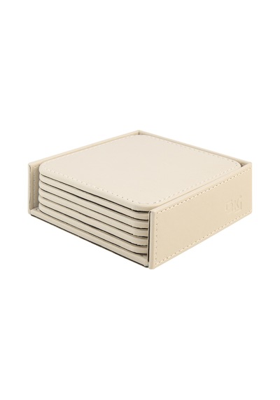Bardak Altlığı,6 Lı Set,masaüstü Kare Cup Coaster,vegan Suni Deri,11x11 Cm.,bej