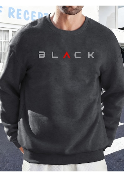 Startmore Startmoresiyah Harfli Yaratıcı Baskı Erkek Temel Giyim Bol Sweatshirt Spor Sokak Stili Kazak Rahat Yum Antrasit