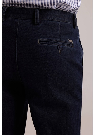 Erkek Lacivert Regular Fit Yan Cep Kanvas Pantolon