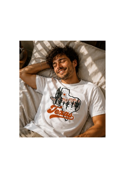 Qmen Style Unisex Basic Baskılı T-shirt Texsas %100 Pamuk Beyaz