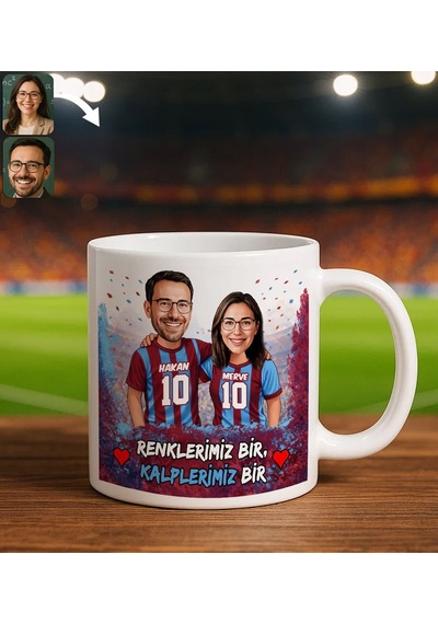 Bk Gift Kişiye Özel İsimli Bordo-mavi Sevgili Karikatürlü Beyaz Kupa Bardak İsim Ve Forma Numaralı Taraftar Kupa, Doğum Günü Hediyesi Kobitmeyencom3 Çok Renkli