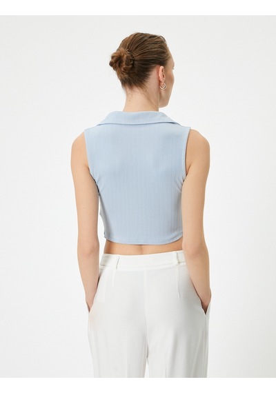 Koton Crop Atlet Polo Yaka Fitilli Modal Karışımlı Standart Kesim Mavi 4sak10256ek Mavi