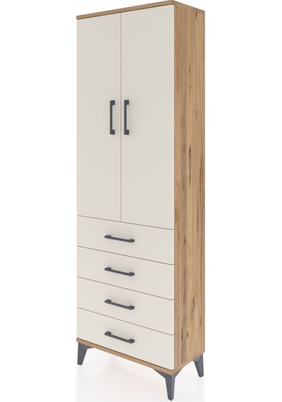 Arges Dolap Tek Raflı 4 Çekmeceli Tek Askılı 60x30x182 Çam-ay... Çam