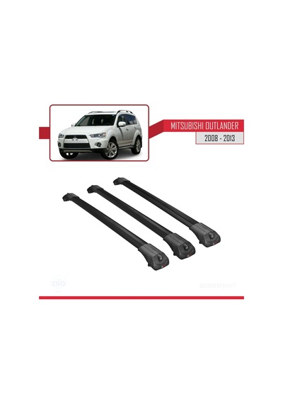 Mitsubishi Outlander 2008-2013 Arası İle Uyumlu Ace-1 Ara Atkı Tavan Barı Siyah 3 Adet Bar
