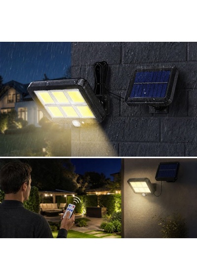160 Led Solar Bahçe Aydınlatması, 6&apos Lı Güneş Panelli Led Lamba, 5 Metre Kablolu Ve Kumandalı 5570 Sarı