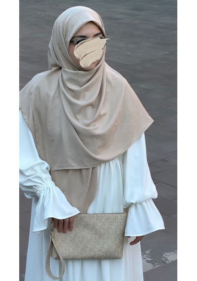 Qalortex Scarf Premium Jakarlı Sare Büyük Boy Eşarp - Ay Taşı