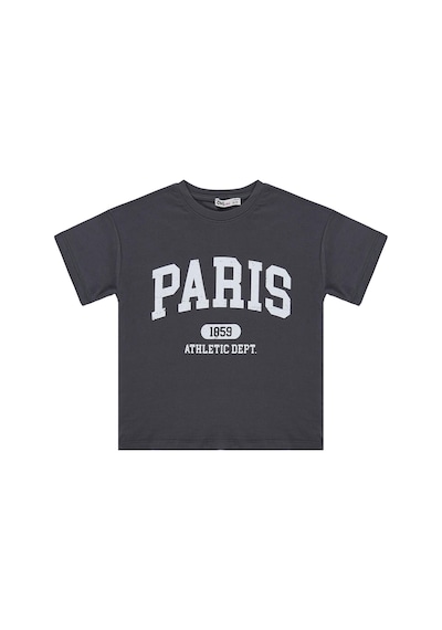 Civil Girls Paris Baskılı 6-9 Yaş Tişört - Gri Antrasit