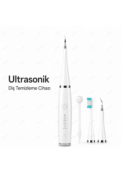 Ahm Ultrasonik Diş Temizleme Cihazı Şarjlı Diş Taşı Temizleyici Usb Type-c 42.000 Rpm Titreşimli Ultra Sonic Ipx8 Su Geçirmez 3 Başlıklı Diş Bakım Seti