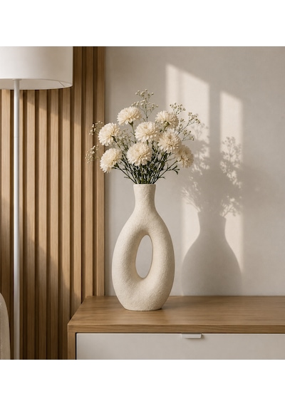 Dekoratif Vazo 24 Cm - Yapay Çiçek Vazosu - Modern Ev & Ofis Dekorasyon - Beyaz