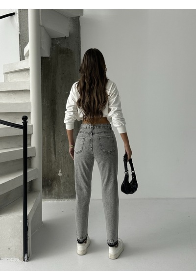 Blue Marlın Kadin Kar Siyah Paça Söküm Mom Jeans Siyah
