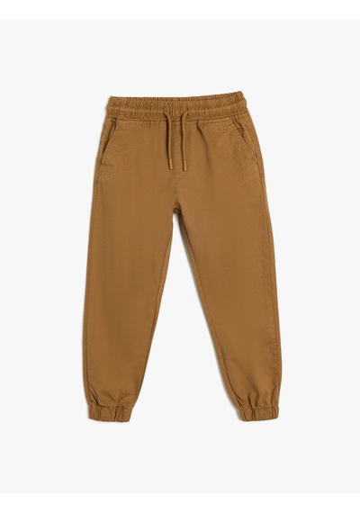 Koton Jogger Okul Pantolonu Beli Bağlamalı Pamuklu Cepli Deve Tüyü 5wkb40006tw Taba