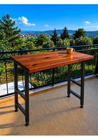 Masif Bar Masası 85 Cm Yüksek Metal Profil Ayaklı Mutfak Yemek Kafe Bistro Çalışma
