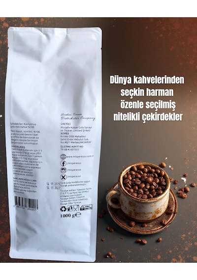 Espresso Kaliteli Kahve Çekirdeği 1 Kg Özel Kıvam Özel Tat Barista Medium Roast Çekirdek Kahve