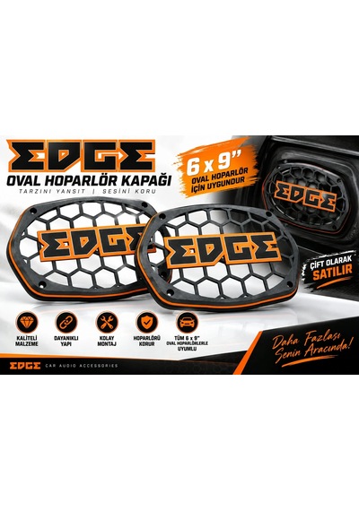Edge Oval Hoparlör Kapağı - Edge Logolu Kaliteli Plastik Kayık Hoparlör Kapak - 2 Adet