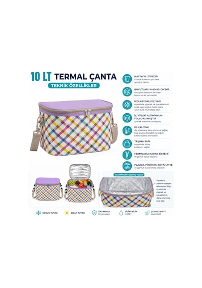 10 Lt Desenli Termal Çanta-yemek Çantası-içecek Çantası-464 Çok Renkli