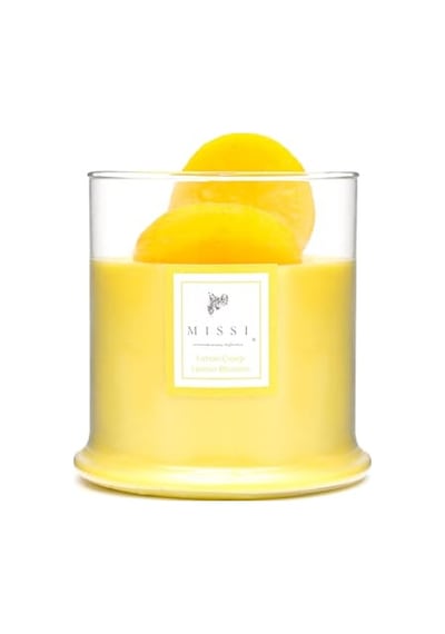 Üfleme Cam Ahşap Fitilli Limon Çiçeği Vegan Mum 380 Gr Diğer