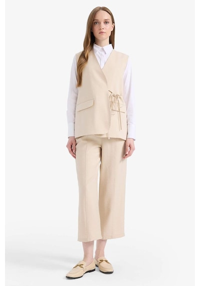 DeFacto V Yaka Bağcıklı Basic Düz Blazer Yelek E4358AX25SPBG702 Bej
