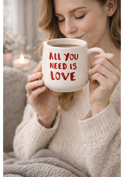 Love Yazılı Seramik Kupa Çok Renkli