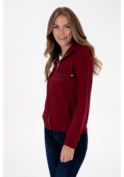 U.S. Polo Assn. Kadın Bordo Fermuarlı Kapüşonlu Basic Sweatshirt 50307769-VR014